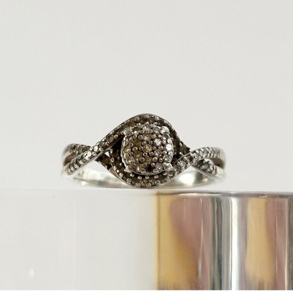 Crossover Cluster Cubic Zirconia Gemstone Vintage Sterling Silver Ring - sz 6.5 - Picture 1 of 10